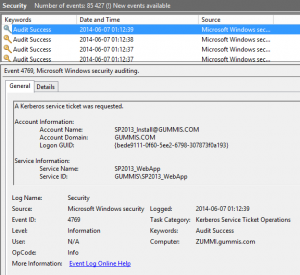 event kerberos ticket