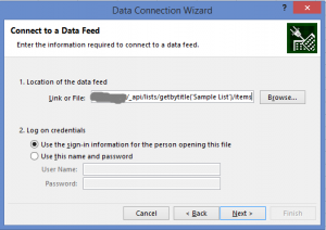 data tab excel odata feed connection