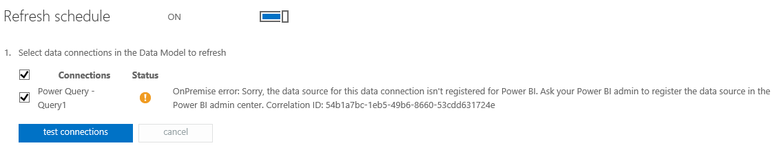 onpremise error the data source for this connection error