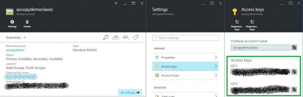 azure create storage account find keys