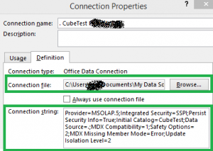 excel connection string odc cube